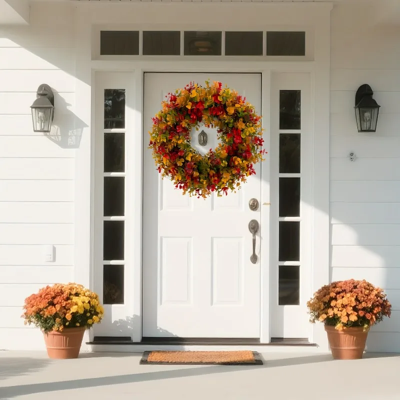 

Высококачественный большой осенний трехцветный венок из листьев эвкалипта – реалистичная декоративная гирлянда, устойчивая к УФ-излучению