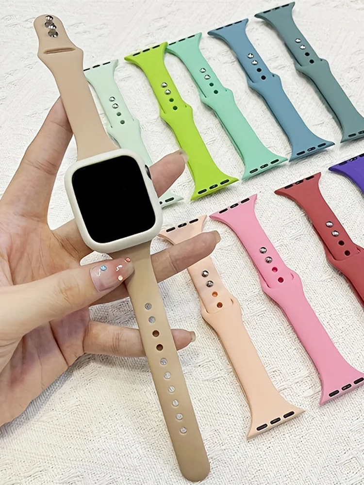 

Тонкий силиконовый ремешок для Apple watch band ultra 2 49 мм 45 мм 44 мм 41 мм 40 мм 46-42 мм Спортивный браслет iWatch series 8 7 6 5 4 se 9 10