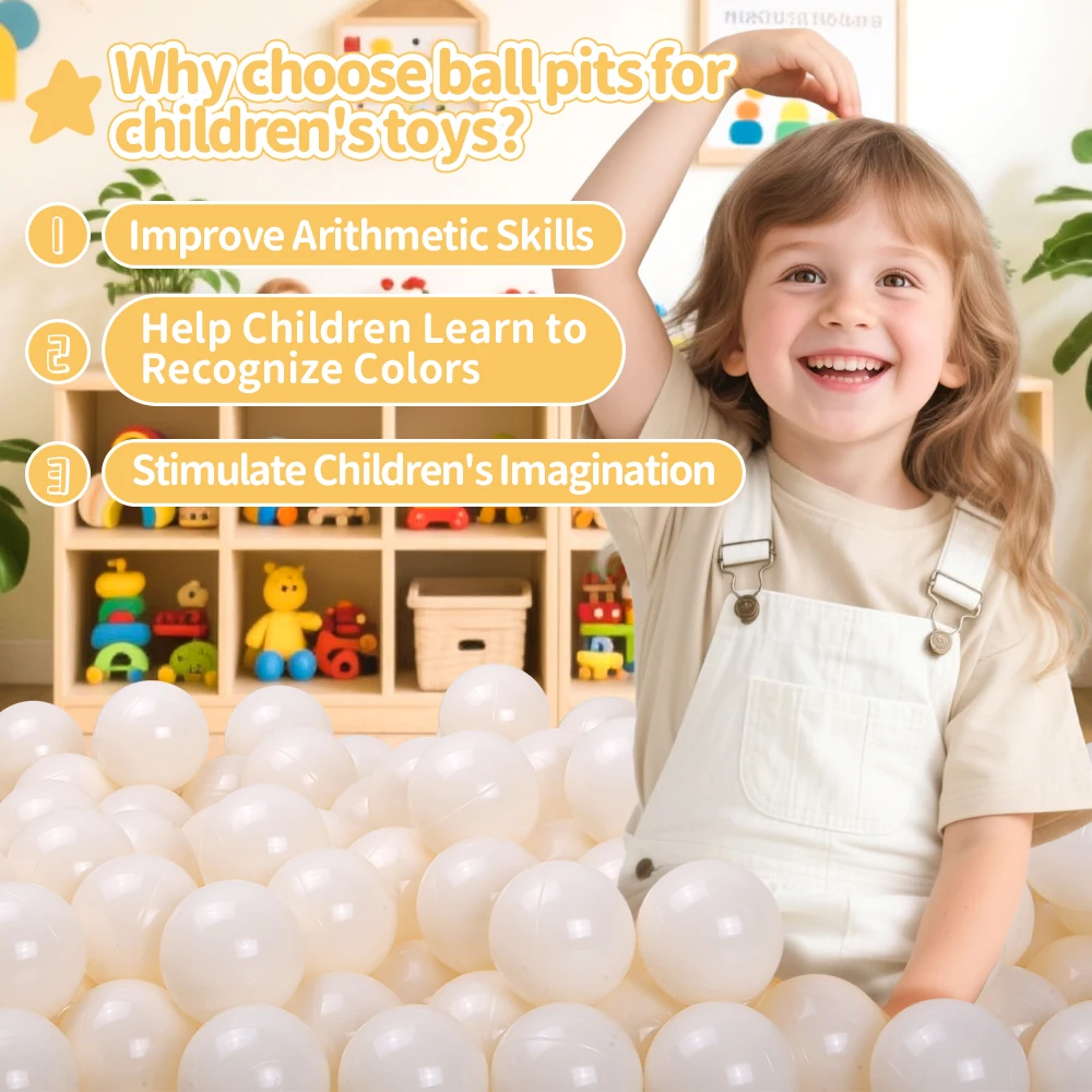 5.5cm Crush Proof Plastic Ball Pit Balls Beige for Kids Play with Bag Ball Pit Toys Party Decorations