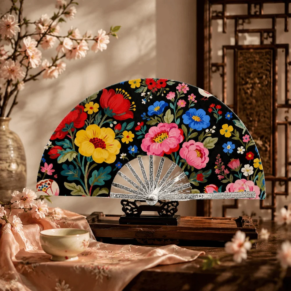 Decoration Cloth Shell Fan Chinese Style Spanish Flower Folding Fan Home Ornaments Colorful Collapsible Hand Fan Fan Wind