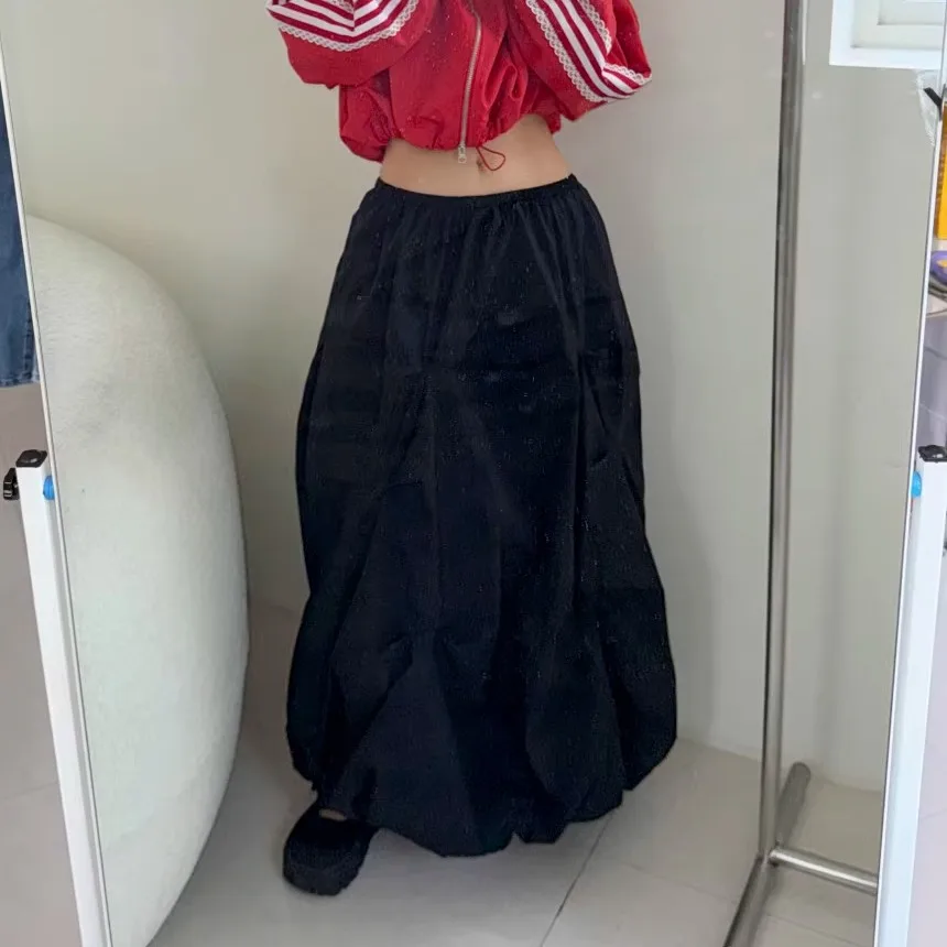 

Новая летняя женская юбка трапециевидной формы с пышным цветочным бутоном, универсальная плиссированная длинная юбка-тортик с высокой талией, чистый цвет