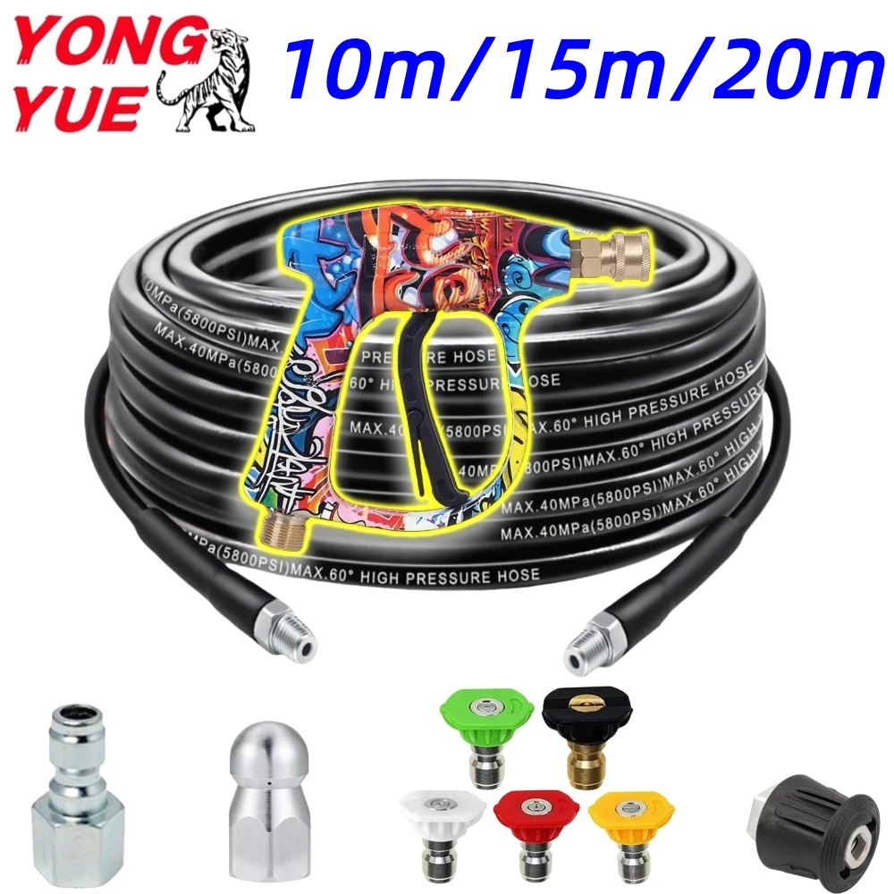 

10m 15m 20m Sewer Drainage Cleaning Hose Pressure Washer Hose Pipe Cleaning Nozzle Kit Karcher Bosch Nilfisk Pressure Washer Gun