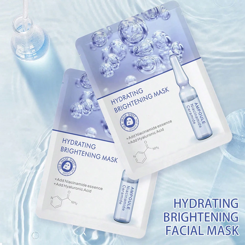 10pcs/Box Niacinamide Sheet Mask Brightens Skin Tones Reduces Dullness Face Mask For Dehydrated Dull Tired Skin