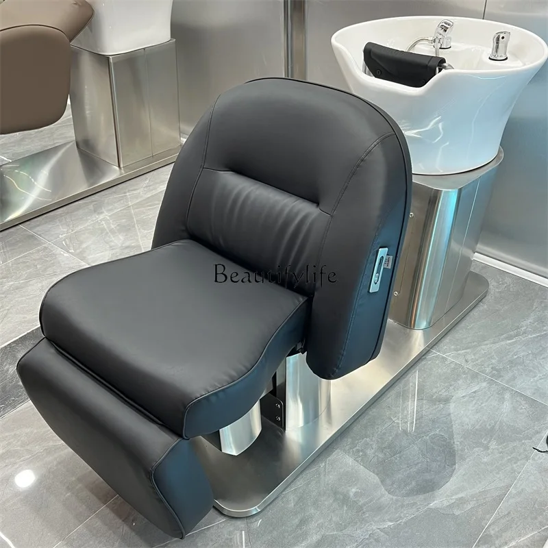 Electric Shampoo Chair Lifting Massage Couch Half Lying Flushing Bed Ceramic Basin