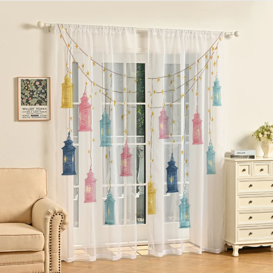 2PCS Digital Print Sheer Curta - Office Lighting Decor 评论和价格