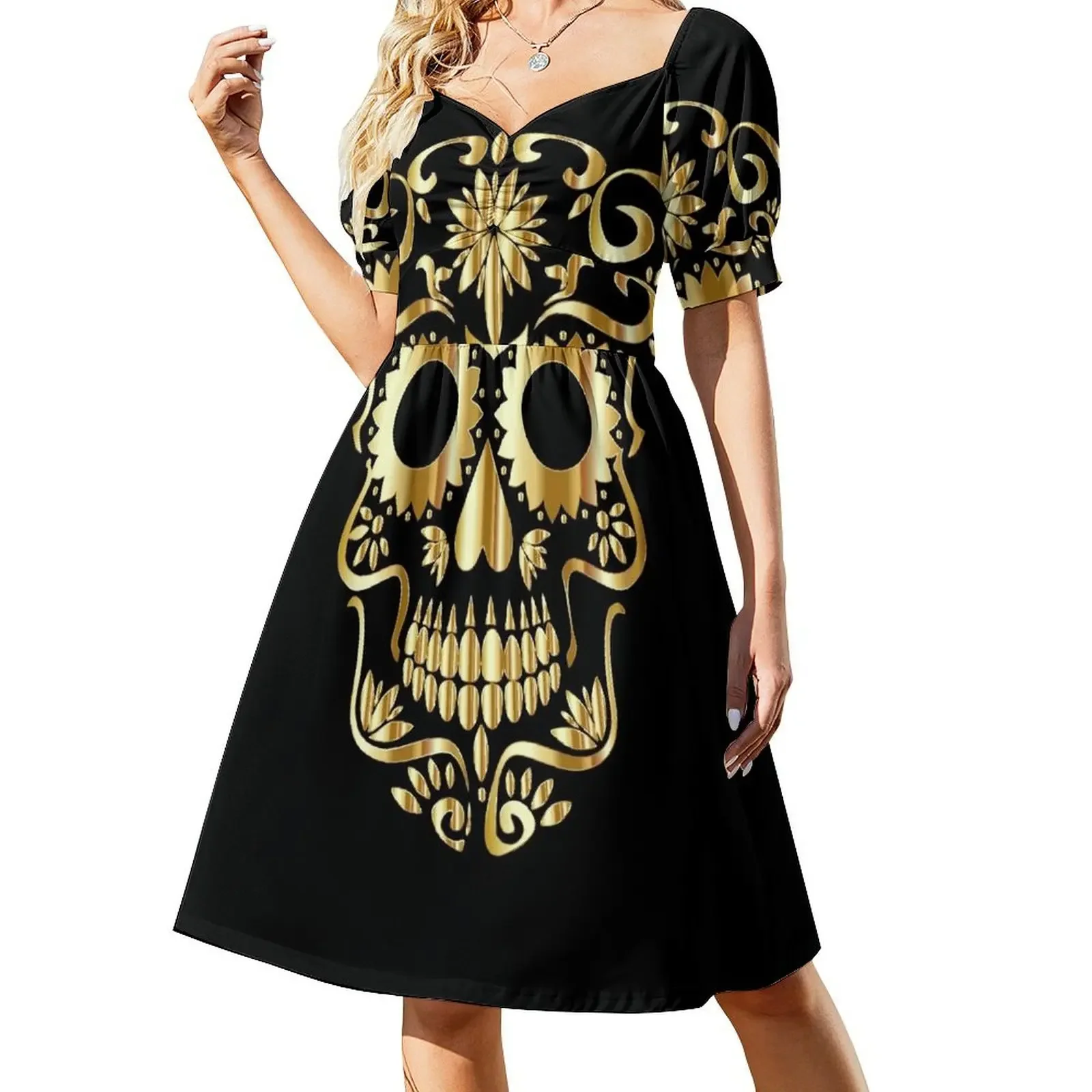 

Sugar Skull Gold Sleeveless Dress summer dress womens 2025 sexy short dresses daring Dress