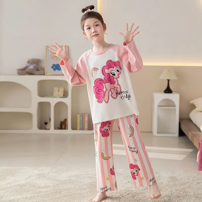 My Little Pony Children's Cartoon Pajamas Long Sleeved Pants Cotton Comfortable Spring and Autumn Girls' Casual Home Clothes