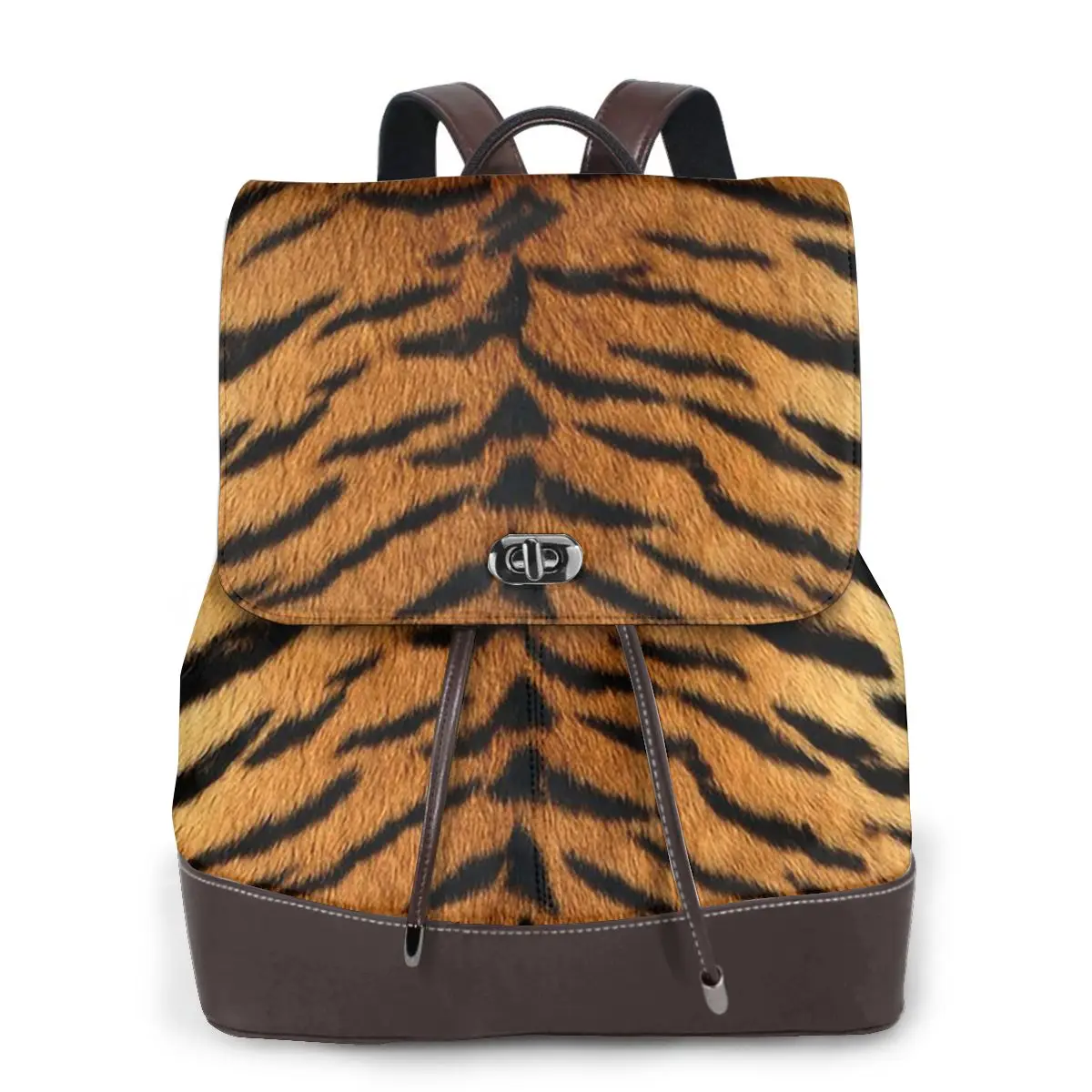 Tiger Fur Sketch Color Picture Women Soft Leather Backpack Large Capacity Multi Pockets Work Travel Ladies Casual Rucksack