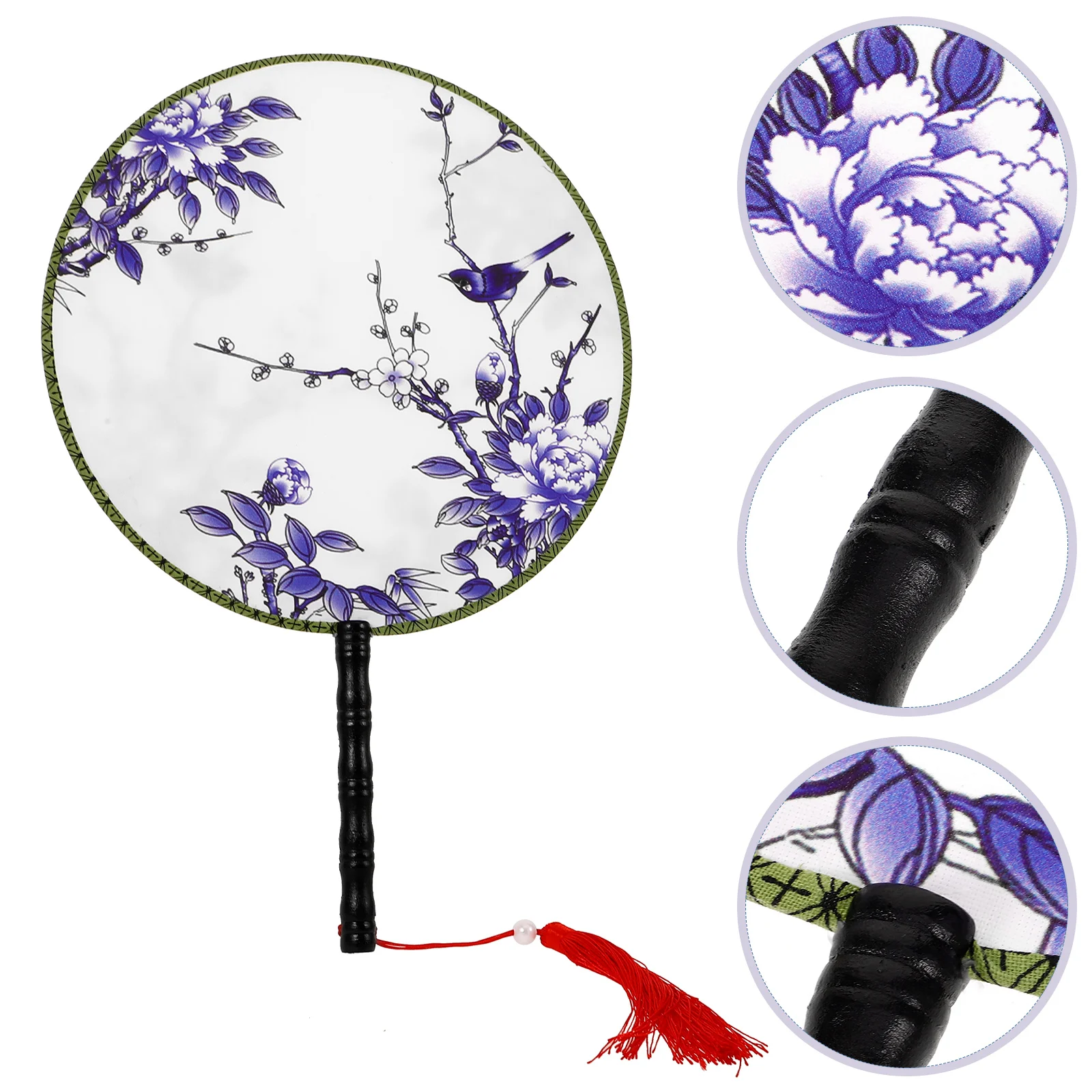 

Hand Held Fan Ancient Style Traditional Round Chinese Fans Blue Peony Natural for Dancing Large Women's