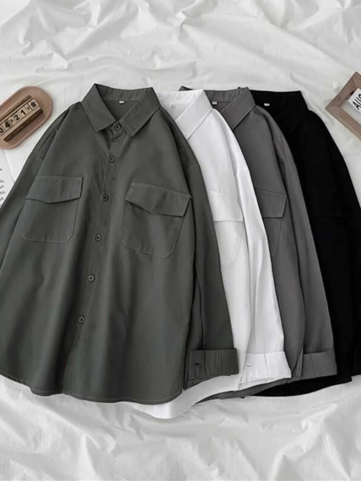 

Spring Autumn Korean Style Versatile Hong Kong Style Shirt American Trendy Couple Model Single Row Multi Button Handsome Vers...