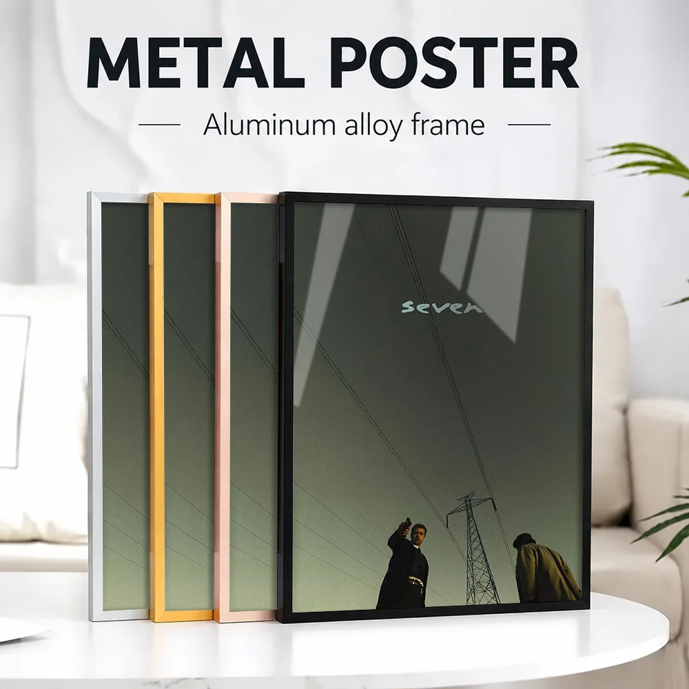 Seven Framed Metal Poster Personalized Photo Dramatic Vintage Screen Graphic Style Wall Art For Living Room Cinema Lover Gift