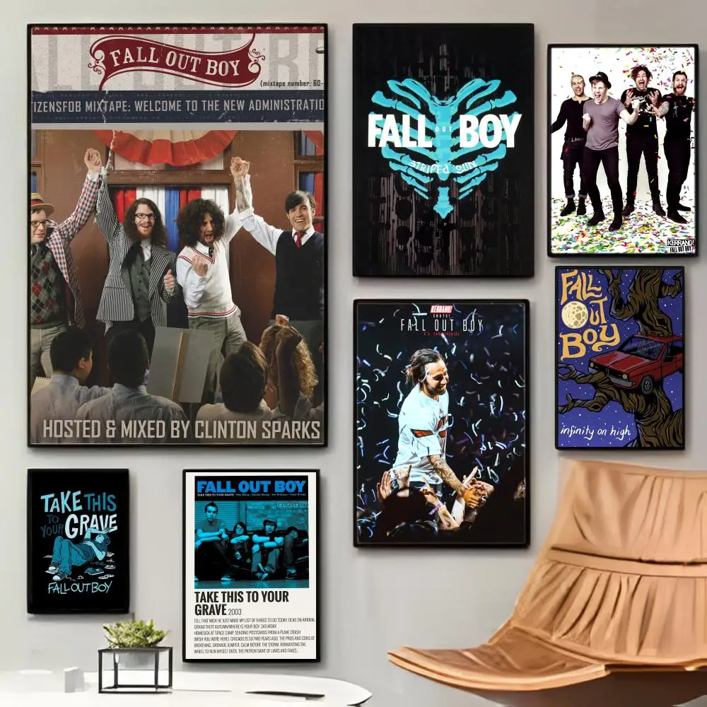 Pôster Clássico do Banda Fall Out Boy, Pôster Adesivo Impermeável para Decoração de Café, Bar ou Quarto, Presente