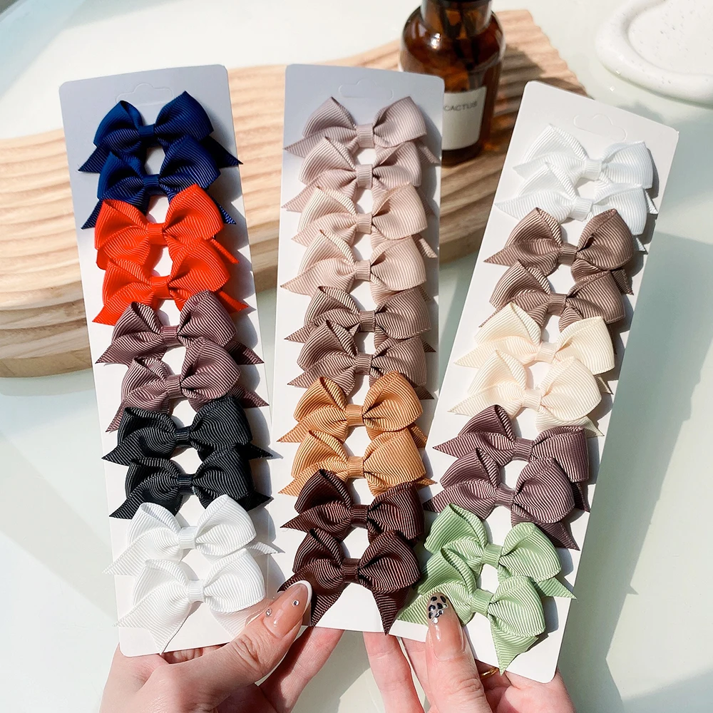 10Pcs/Set Grosgrain Ribbon Bowknot Hair Clips For Cute Girls Colorful Bows Hairpin Barrettes Headwear Kids Hair Accessories Gift