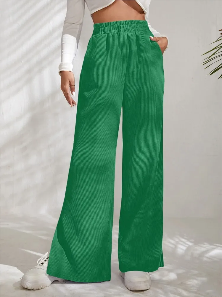 Autumn And Winter New Commuting High-waisted Casual Pants Women's Simple Solid Color Corduroy Stitching Split Hem Trousers