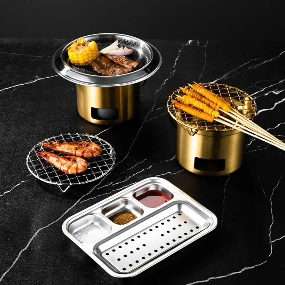 Portable Mini Stainless Steel Camping Stove Gold/Silver Durable Barbecue Stove Rust-proof Grilling Stove Picnic