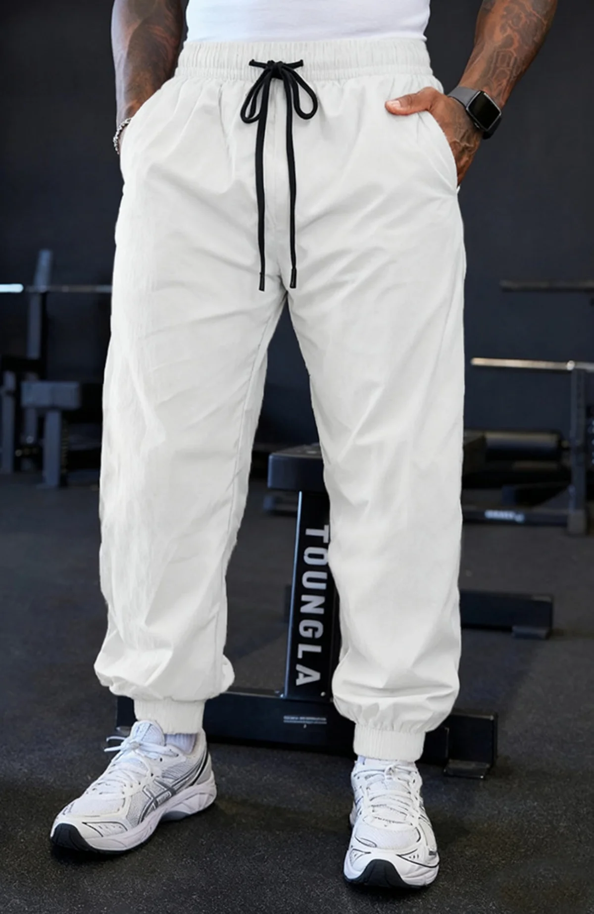 سراويل رياضية خفيفة الوزن للرجال لربيع الخريف، سراويل تدريب فضفاضة عالية المرونة، لون نقي، رباط للتمرين في الهواء الطلق