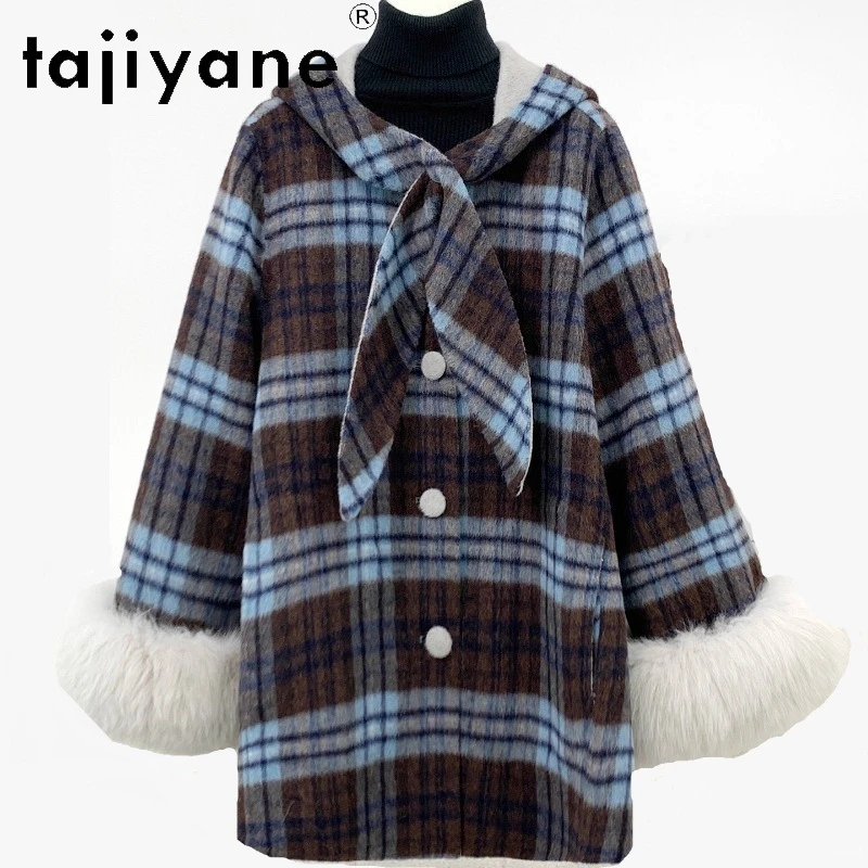 

TAJIYAN 50% шерсть 10% Пальто из альпаки с манжетами из лисьего меха Пальто с капюшоном для женщин Зимняя куртка Повседневные женские пальто Женская одежда 2025пальто