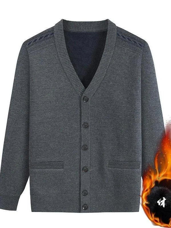 

Thiened Fce Lined Dad Sweater Open Cardigan Loose andpa Warmth Mid-aged And ly Men's V-ne Knittedwear