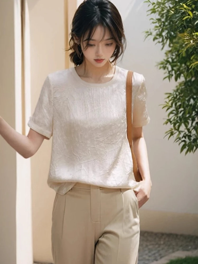 

Comfortable Casual Loose Sle round Ne Overhead Silk Chiffon irt Faionable Summer New Arrival Ele Korean Version