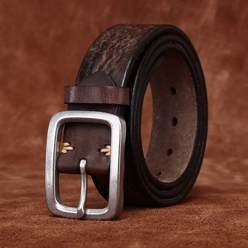 Washed frosted thickened stainless belt for men leather top layer versatile and casual