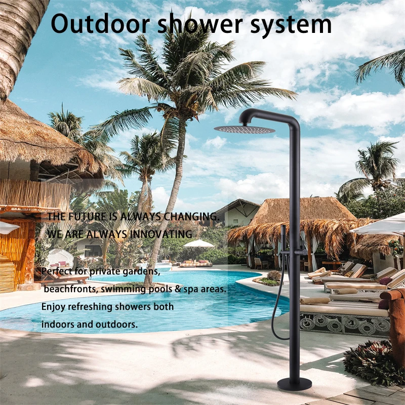 Luxury Outdoor Shower System Set Matte Black Outdoor Mixer Shower  Faucet Freestanding Beach Swimming Pool Outdoor Shower