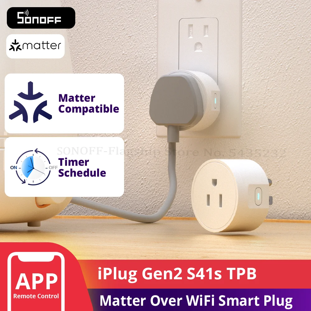 

SONOFF S41STPB iPlug Gen2 S41s Matter Over WiFi Smart Plug Smart Scene Voice Control Matter Compatible Apple Home Alexa Google