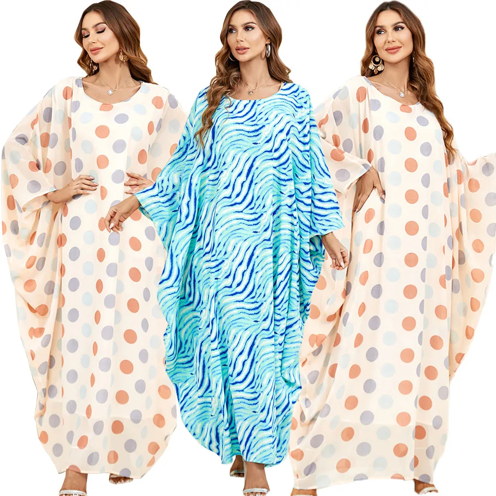 Robe Femme Musulmane arabo elegante allentato musulmano Dubai manica a pipistrello Robe grandi abaya per le donne vestito stampato Casual Ramadan Dress