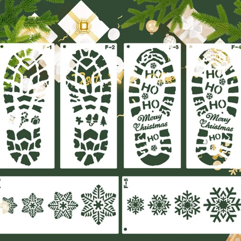 Christmas Stencils For Painting Santa Claus Boot Prints And Snowflake Stencils Template