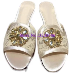 Sexy Lace Crystal Decor Lady Flat Slippers Fashion Design Woman Flat Sandals Comfortalble Casual Shoes Dropship