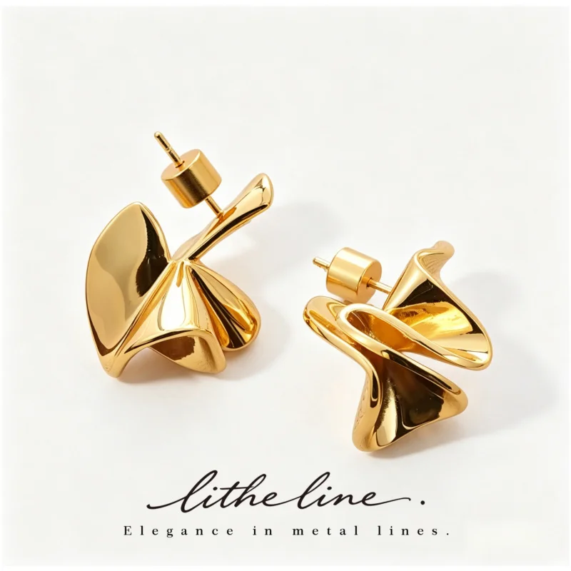 

Lithline 24k Gold Plated Twisted Stud Earrings Vintage 3D Statement Jewelry Gold Twist Earrings Go With Literally Everything