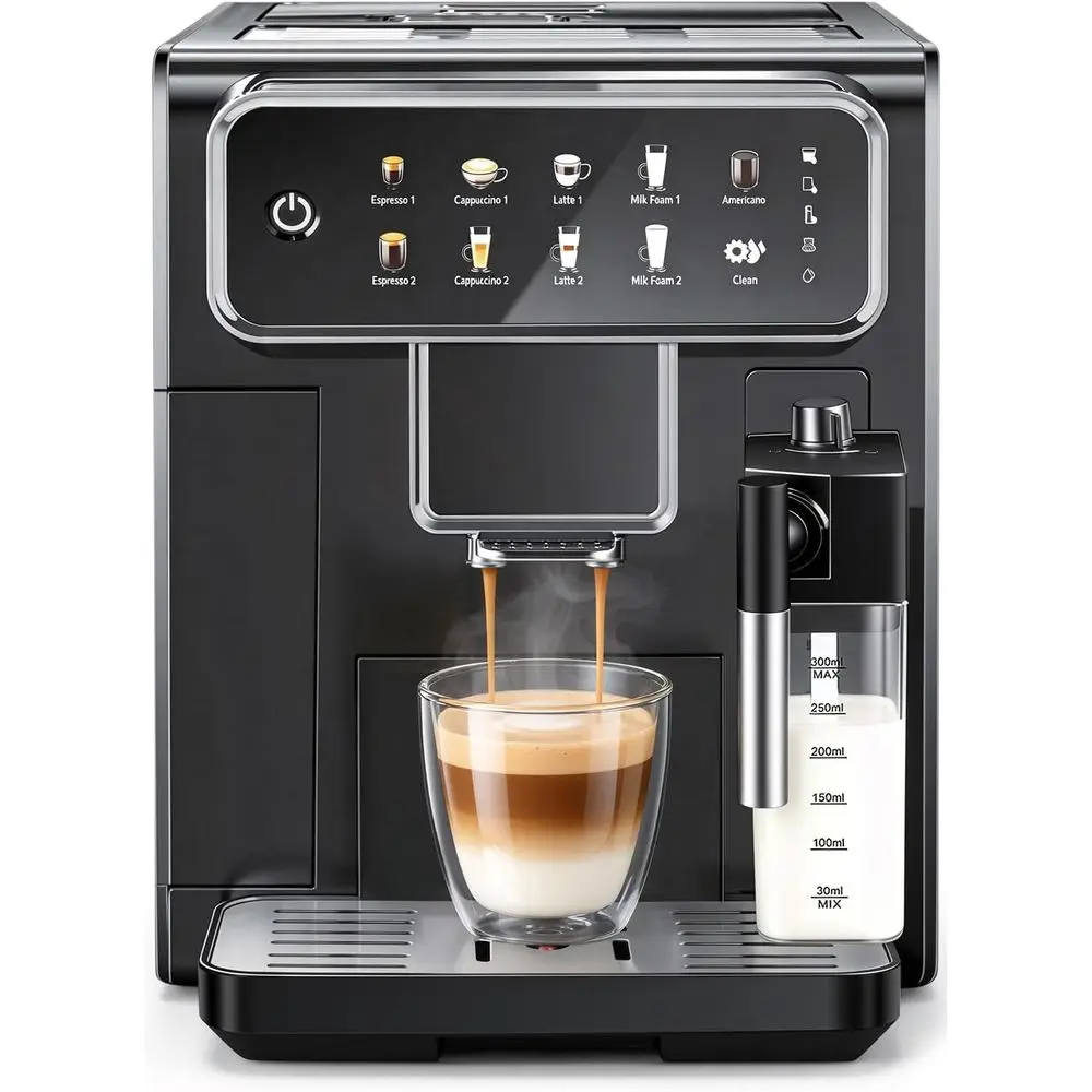 

Automatic Espresso Machine with Grinder and Milk Frother - 7 One-Touch Coffee Recipes: Latte, Cappuccino, Americano, Iced, and H