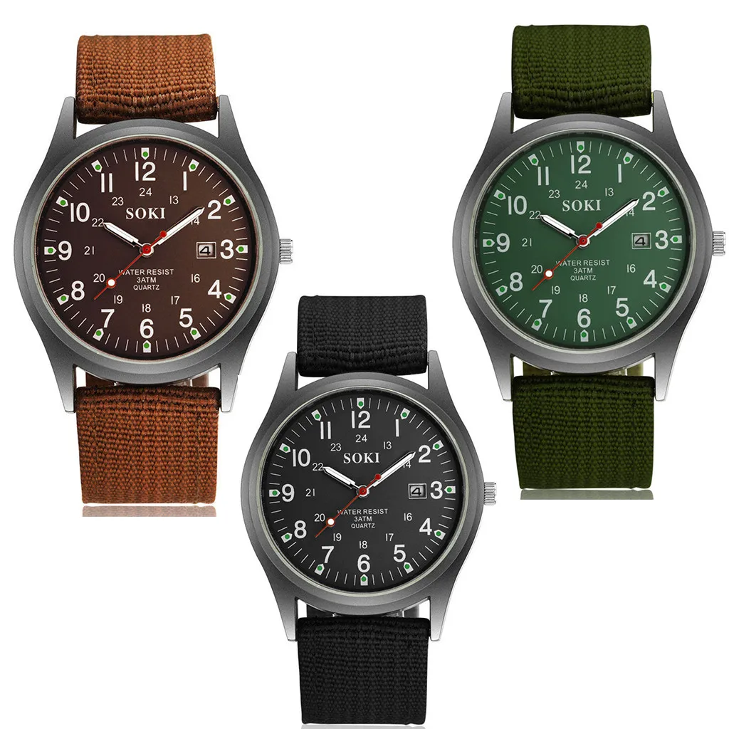 Reloj deportivo militar para hombre, cronógrafo de pulsera con correa de nailon, calendario, sencillo, a la moda, nuevo, 2019