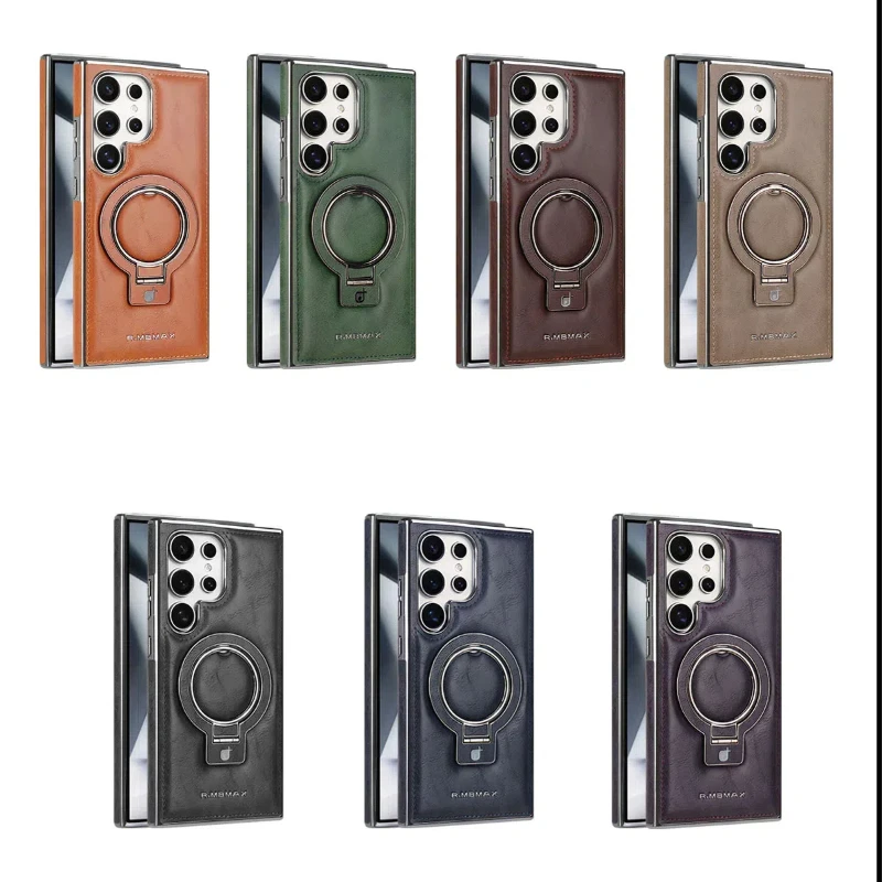 Business Premium Bracket Magnetyczne skórzane etui na telefon do Samsung Galaxy S24 S23 Ultra Plus Bumper Shockproof Plating Covers