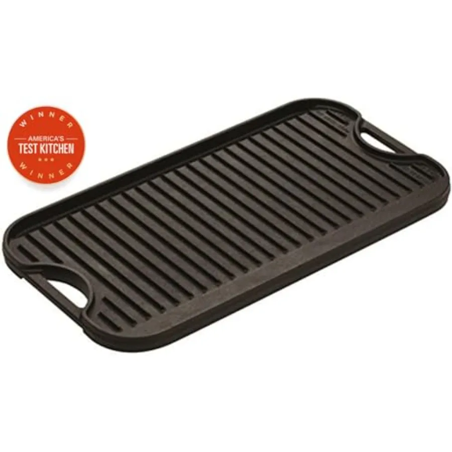 Pro-Grid Reversible Grill/Griddle - 20 Inches x 10.5 Inches - Dual-Sided Cast Iron Griddle - Double Burner Grill - Even Heat Di