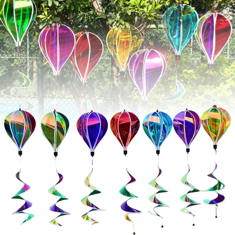 New！Hot Air Balloon Spinners Plastic Color-changing Film Wind Spinner Striped Tie Dye Rainbow Colors Rotating Windmill Pinwheels