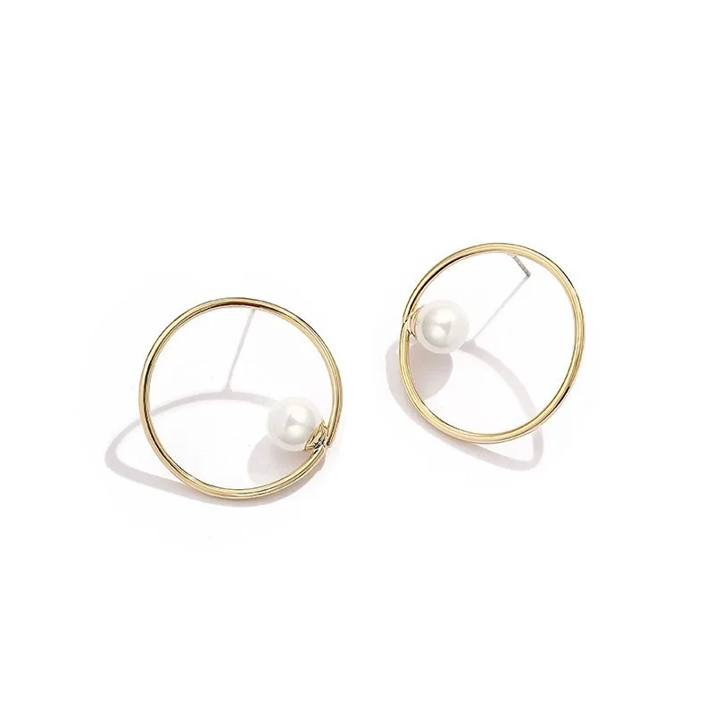 Uneven Round Dangle Earrings for Women Small Imitaiton Pearl Inside Design Gold Color Metal Ear Jewelry Unusual Earrings