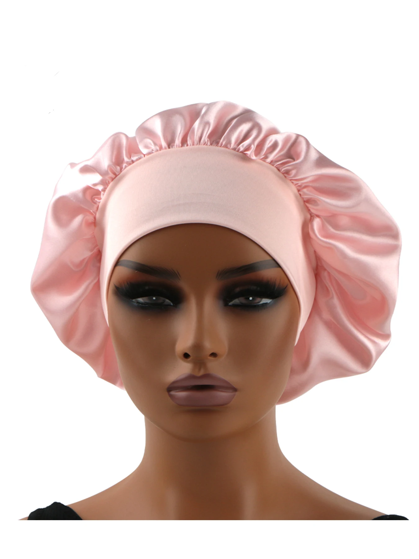 Normal adult sized Head Wrap Elastic Band Bonnet sleep cap Satin Silky Bonnet Sleep Black Pink color choice