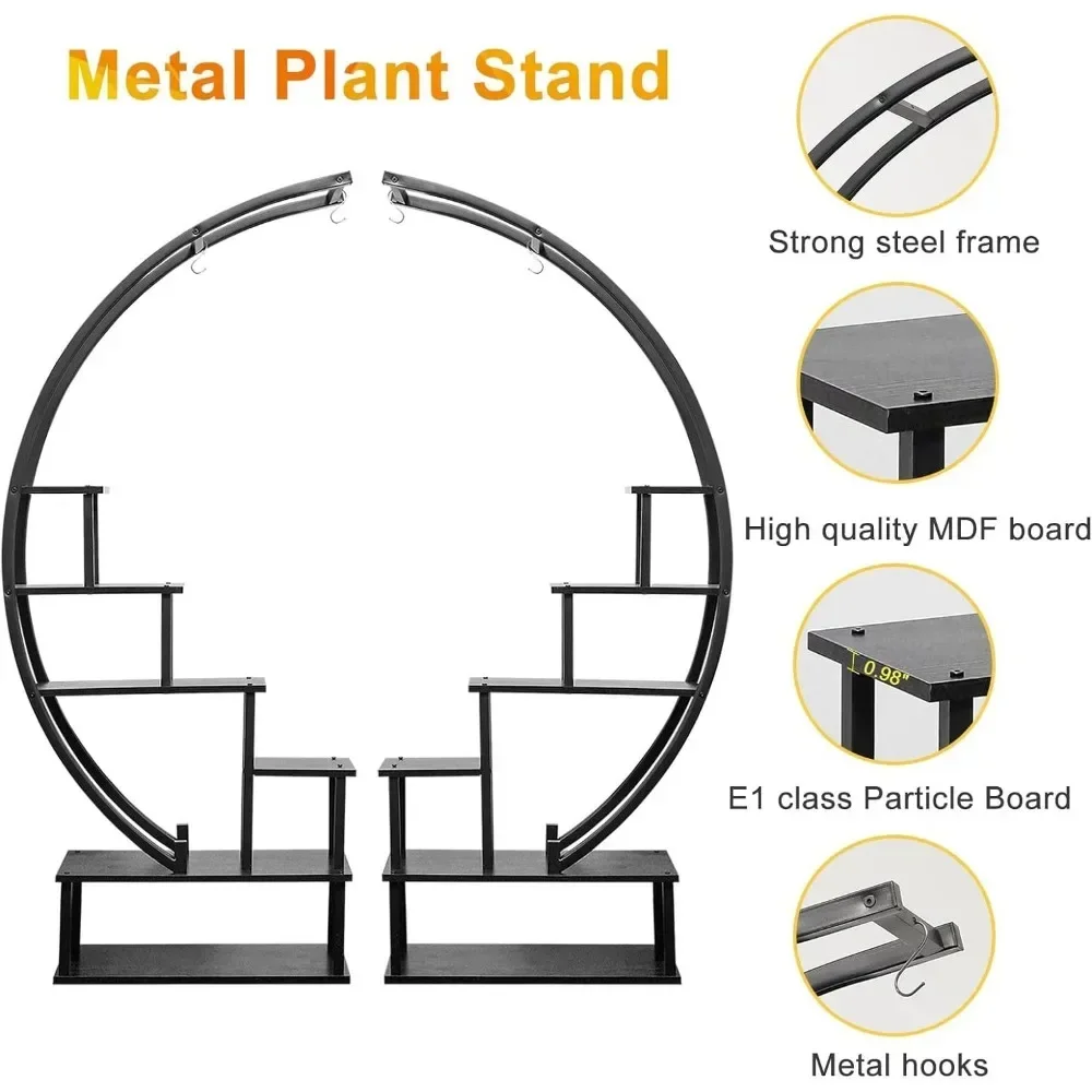 6 Tier Metal Plant Stand Shelf Muti-Purpose Ladder Plant Shelf Indoor 12 Potted Half Moon Shape Plant Stands for Balcony Patio