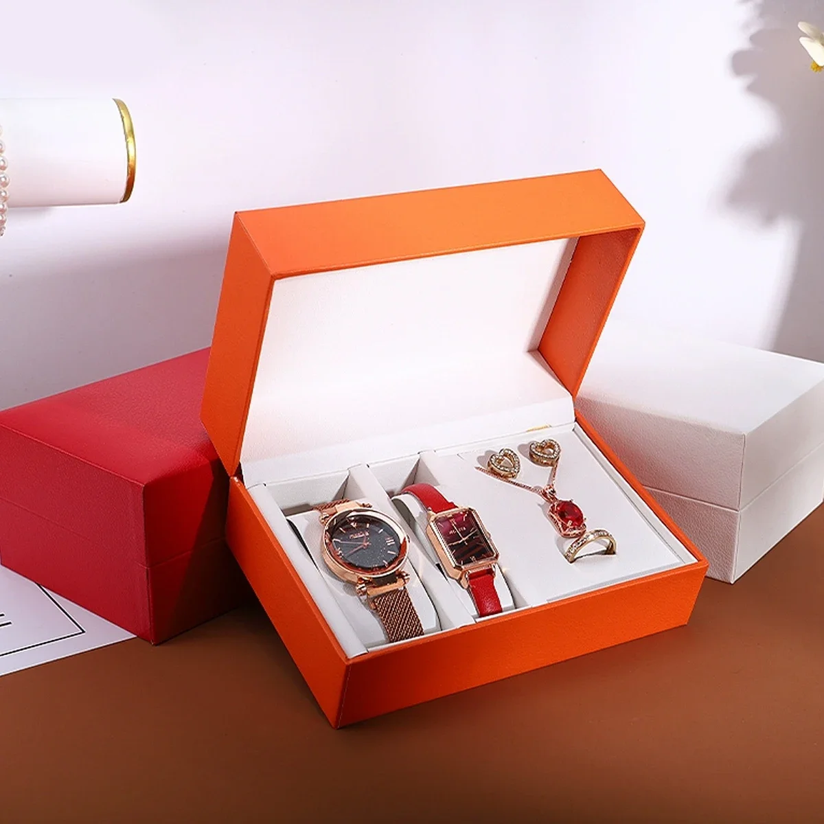 1 stück PU Armbanduhr Box Halter Organizer Lagerung Fall Ohrring Halskette Ring Schmuck Display Container für Paar uhr box