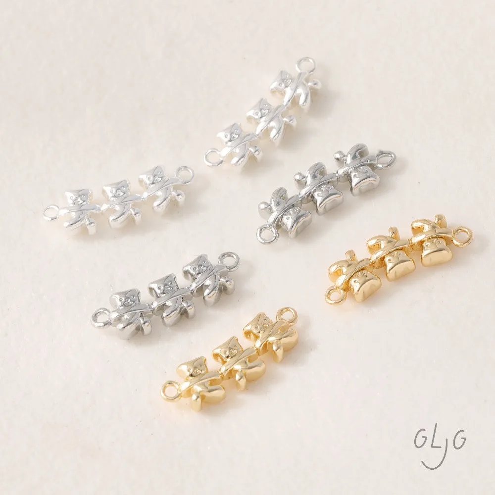6PCS Cat Flower Shape Charms for Jewelry Findings Making Earrings Components DIY Handmade 14K Gold Plated Brass