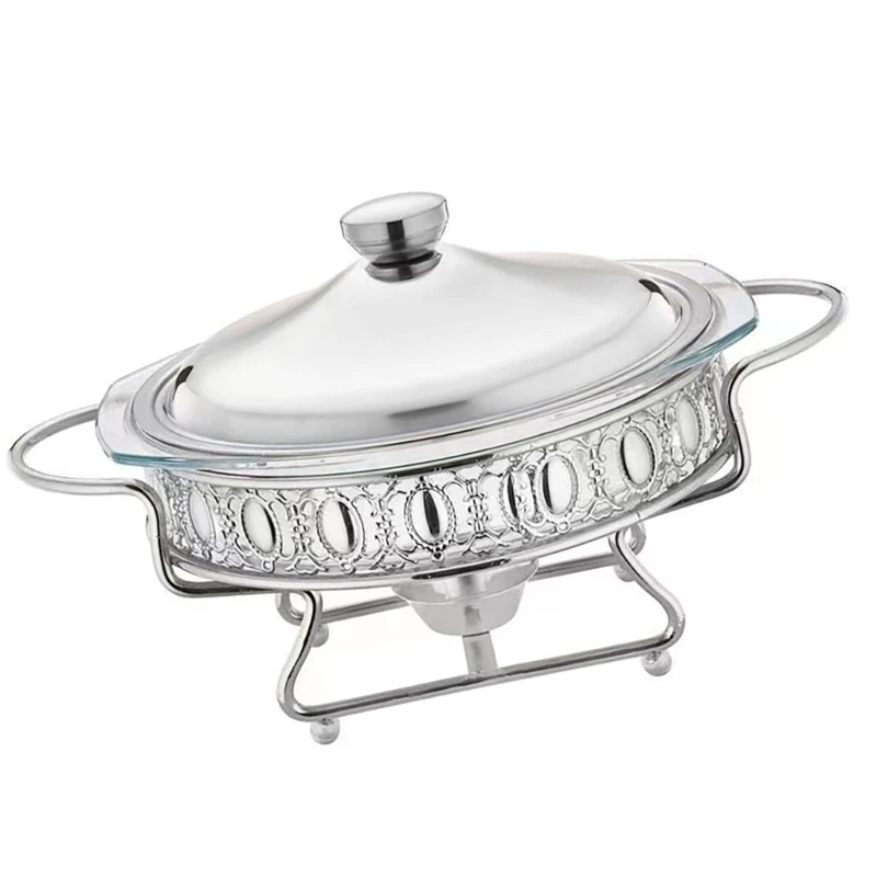 Portable Round Glass Heating Dish Multipurpose 2.0L Glass Hot Pots Thermostatic Cooker for Heating and Serving