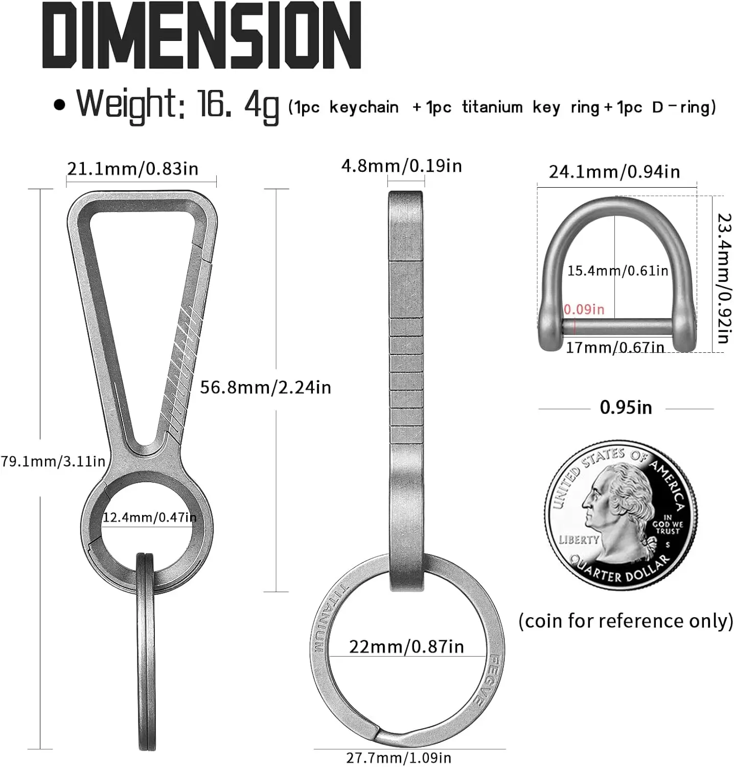 Titanium Carabiner Keychain Clip,EDC Men Key Chains,Double-end Quick Release Hook,Key Holder with Titanium Key Ring