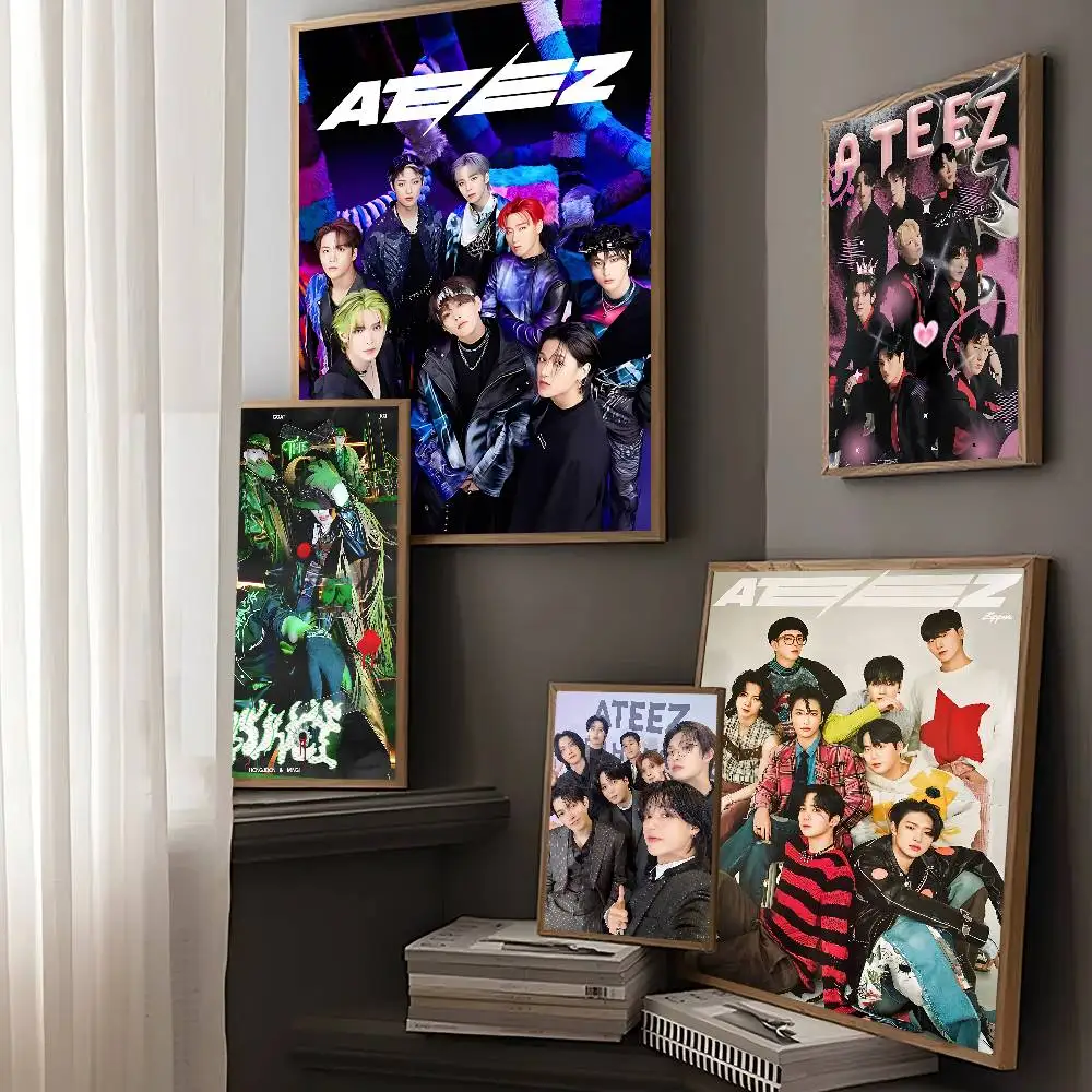 Kpop Group A-Ateez Whitepaper Poster Waterproof Paper Sticker Coffee House Bar Aesthetic Art Wall Painting