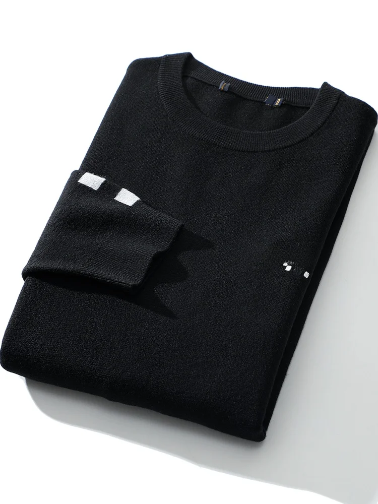 

Мужской модный вязаный свитер с круглым вырезом, теплый, приятный к телу, базовый слой, трендовый повседневный стиль, с длинными рукавами