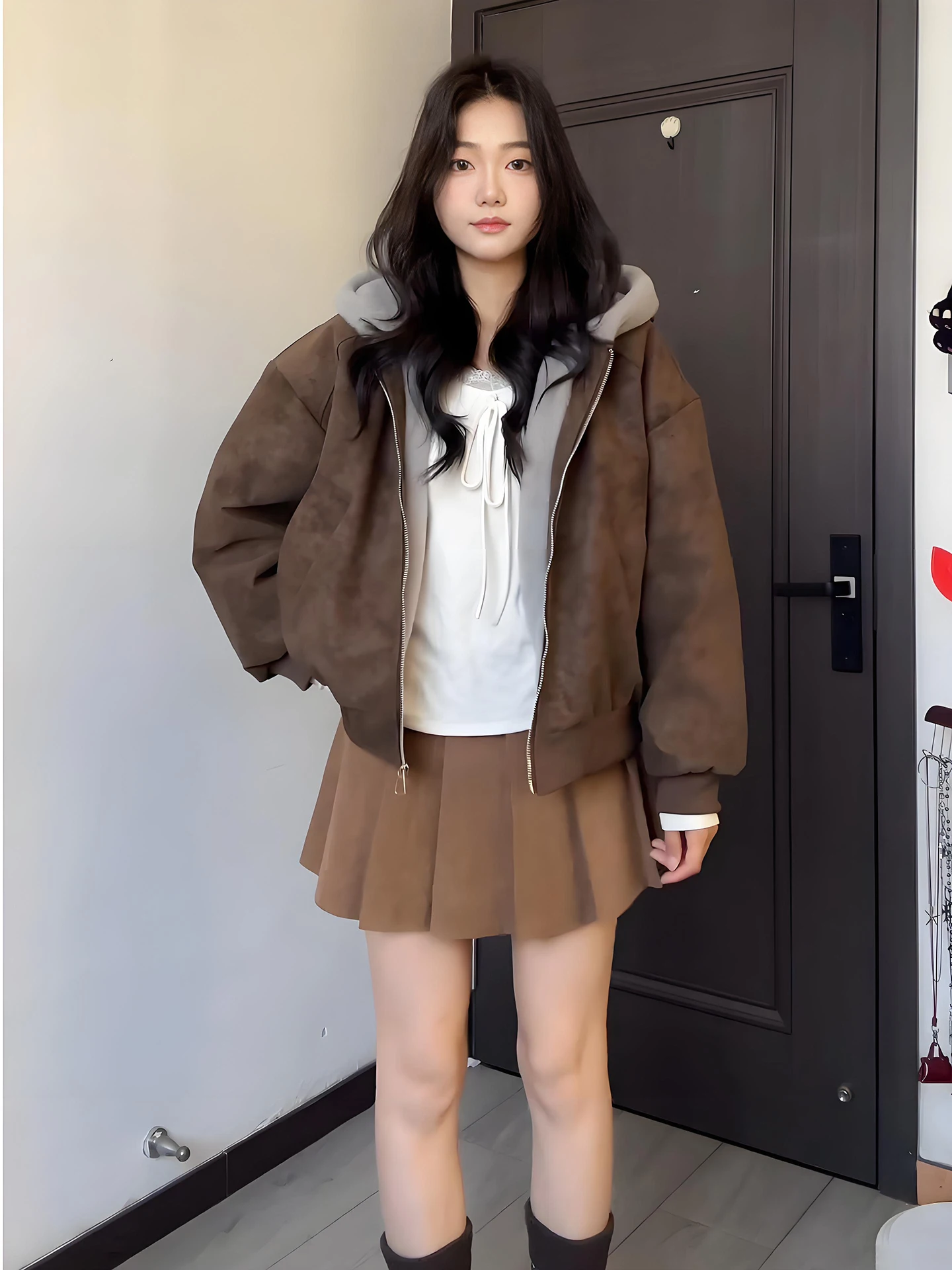 

Men's Thiened Winter Coat with PU Leather Browni Red Cotton Jaet Hooded Fake Rabbit Fur Collar Casual Sle Warmth