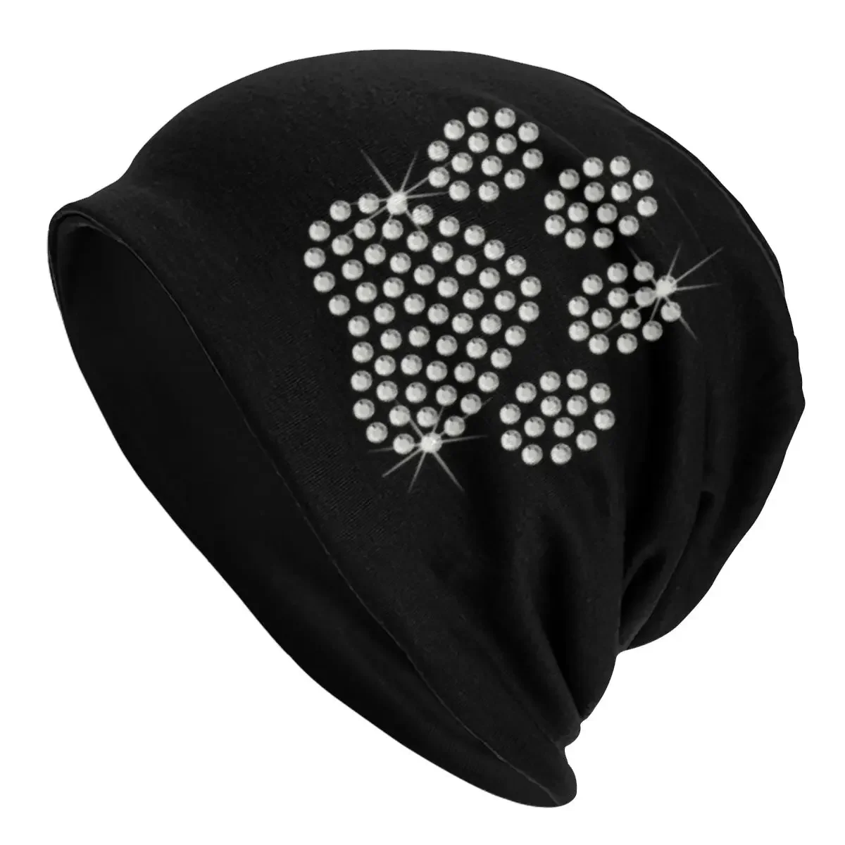 

Custom Unisex Winter Warm Bonnet Homme Knitting Hats Cool Cute Rhinestone Dog Paw Beanie Cap Ski Crystal Diamond Beanies For