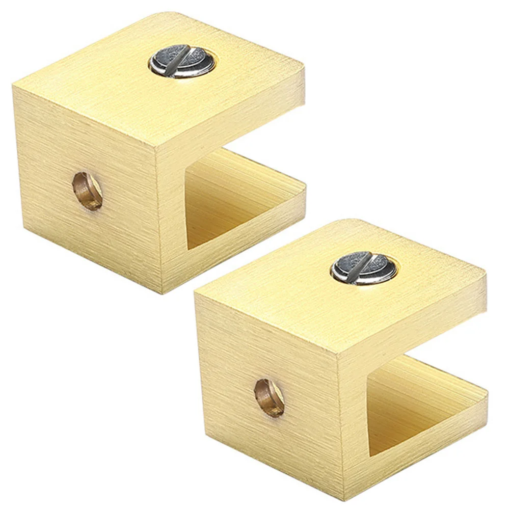 مشبكين لدعم الرف الزجاجي، لون ذهبي، مناسبة للزجاج السميك 8 مم - 12 مم، مثالي لتثبيت أقسام زجاجية للحمام.