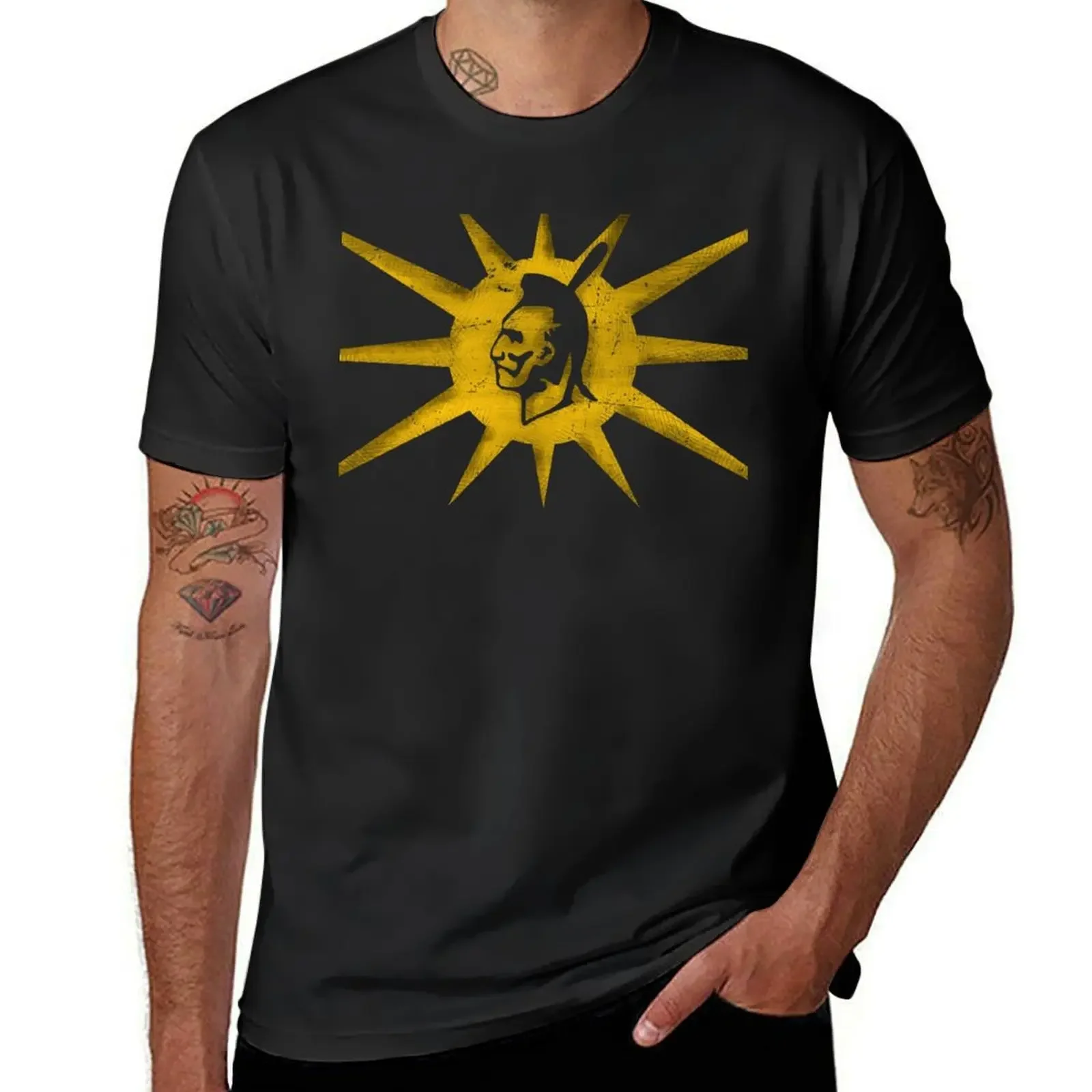 Mohawk Warrior grunge Flag Iroquois Canada and USA yellow golden and black eroded background HD High Quality T-Shirt