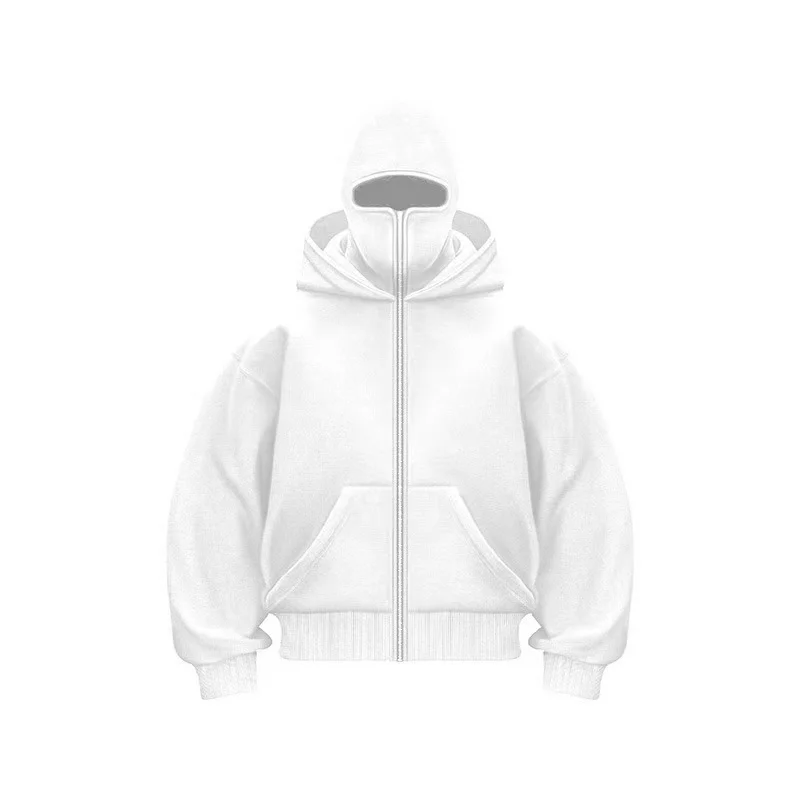 Unisex Y2K Gothic Harajuku Balaclava Winter Warm Double Hooded Sweatshirt Hooded Mask Zipper Sports Jacket for Men And Women view 3