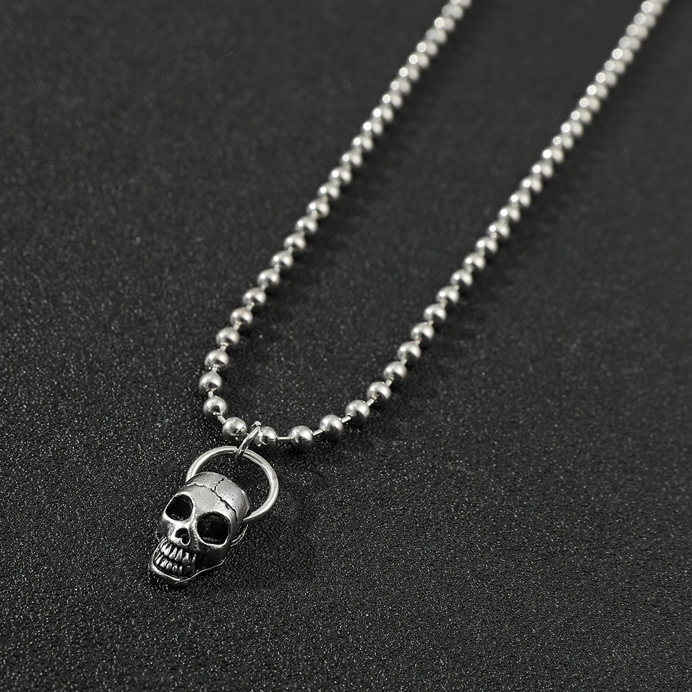 Punk Skull Chain Pendant Necklace Vintage Sliver Color Hip Hop Statement Necklaces for Men Male Boho Jewelry Gift Street Style